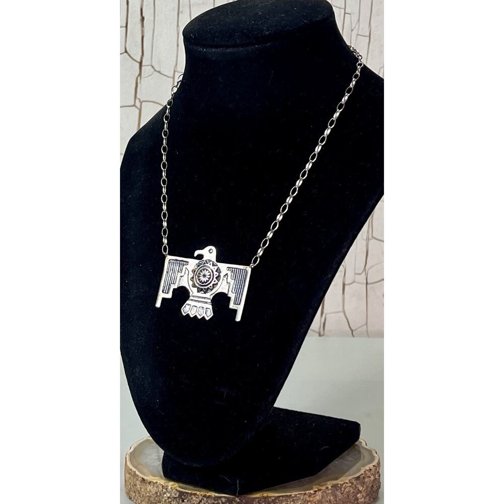 Handmade Southwest Thunderbird 925 Sterling Silver Necklace Signed GSX 14g NEW